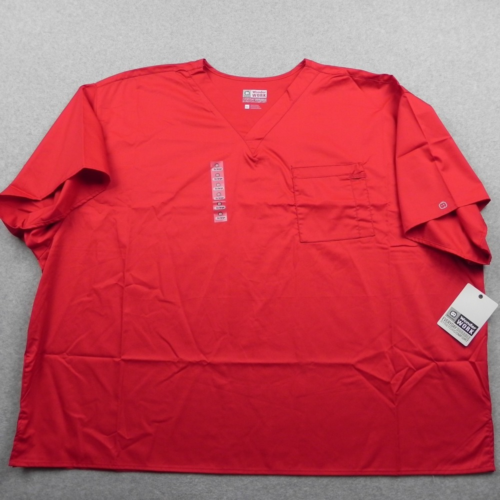 WonderWink Scrub Top Adult Unisex 5XL Stretch Comfort Work Red Short Sleeve NWT